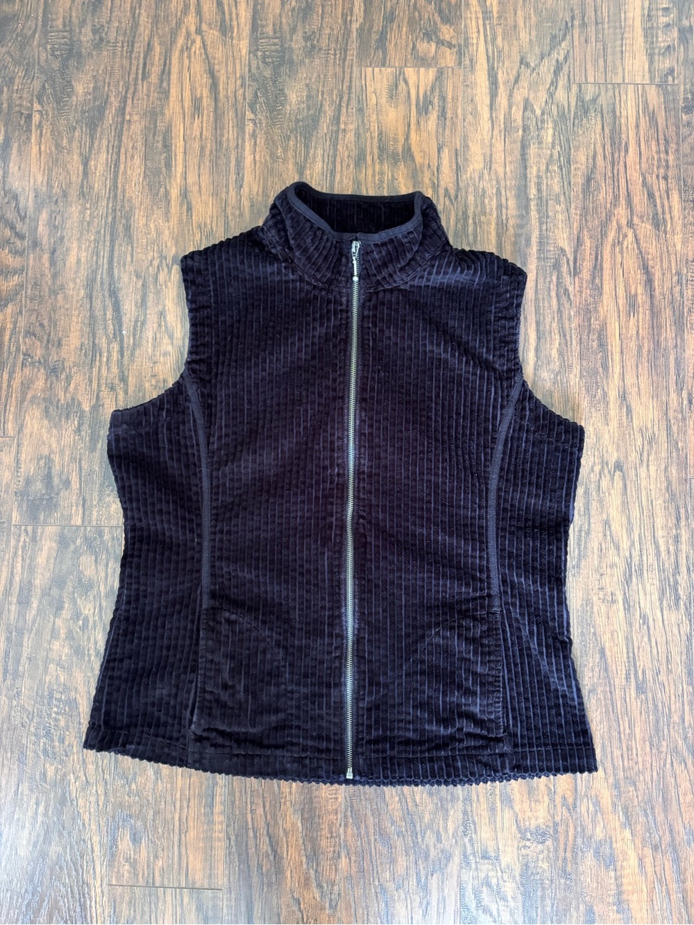 Woolrich Black Ribbed Velvet Vest with Zipper 100% Cotton Size Large